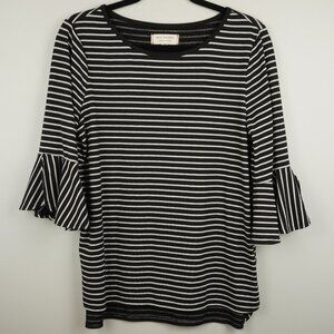 Max Studio Weekend Black & White Striped Balloon Ruffle Wide Sleeve Size Medium‎